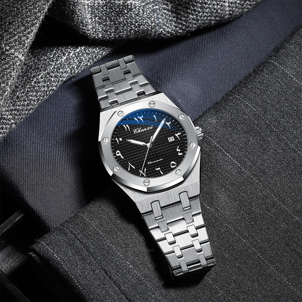 Chenxi marca quartzo homem mulher relógio moda negócios casual à prova dwaterproof água calendário luminoso casal relógios para presentes das mulheres dos homens