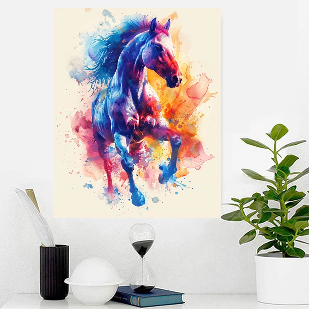 YIJIE Paint By Numbers Watercolor Horse DIY HandPainted Oil Painting Canvas Colouring Unique Surprise Gift Home Decorate