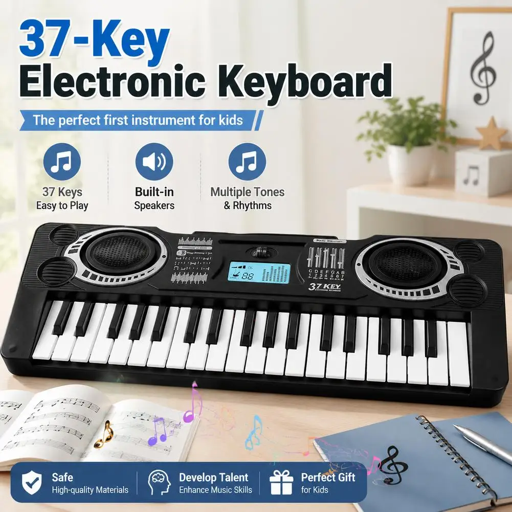 Portable 37 Keys Digital Keyboard LED Display Digital Electronic Piano Children Musical Instrument Music Toy for Beginner