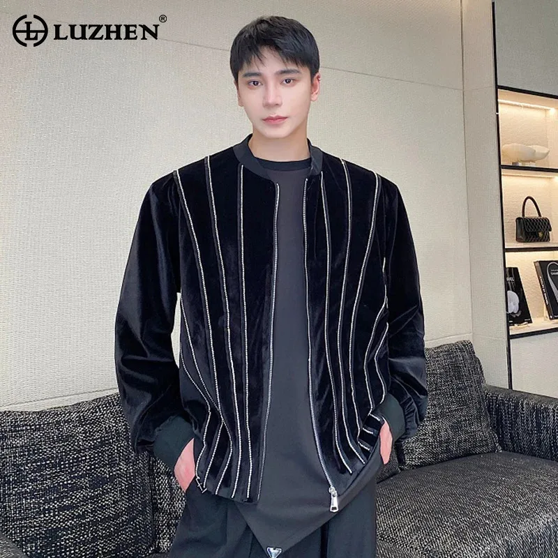 

LUZHEN Original Designer Collarless Velvet Baseball Jacket Fashion Personalized Metal Zipper Design Street Men's Coats LZ5574