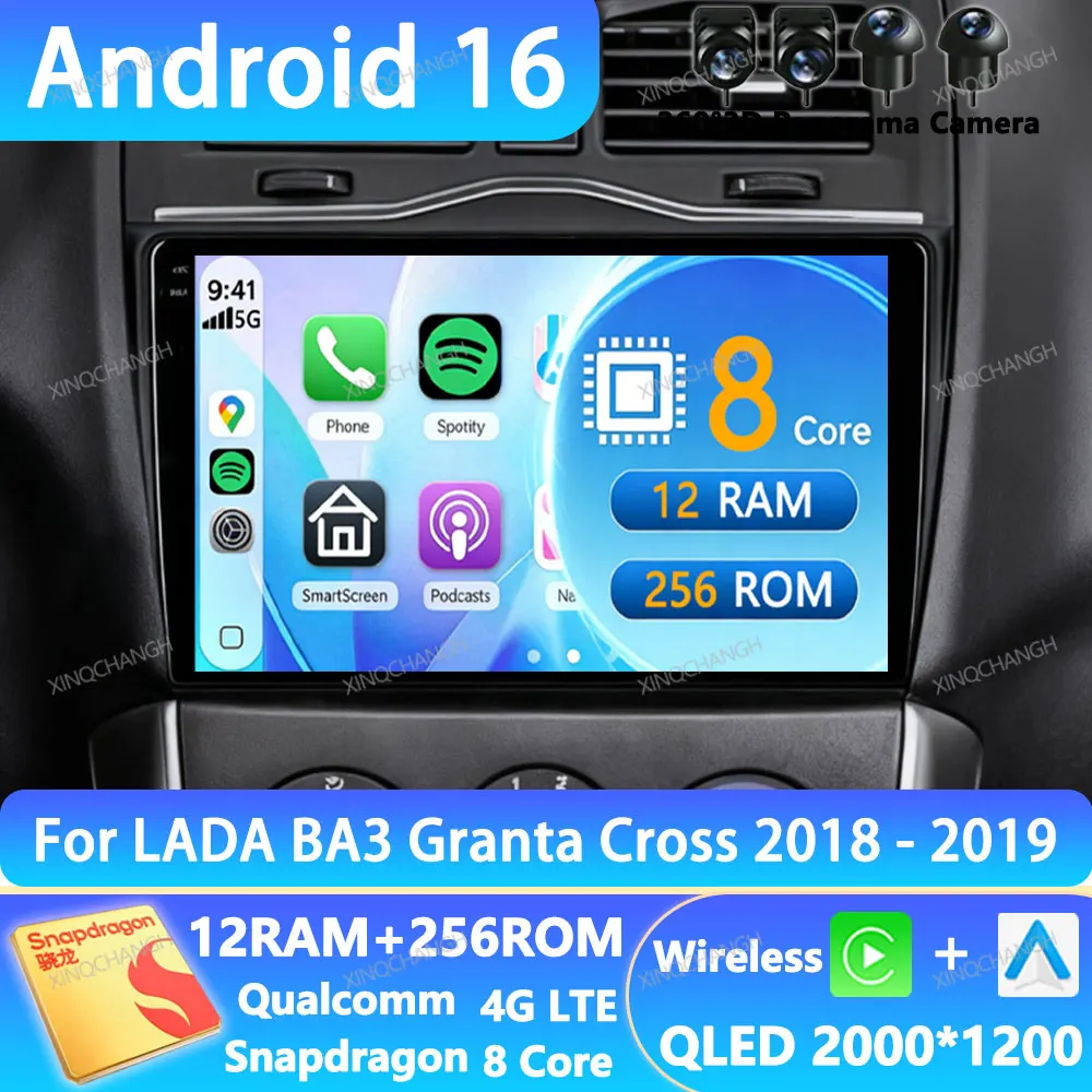 Android 16 Car Radio For LADA BA3 Granta Cross 2018 2019 QLED GPS 4G LTE 5G WIFI Navigation 2DIN Head Unit Qualcomm Navigation