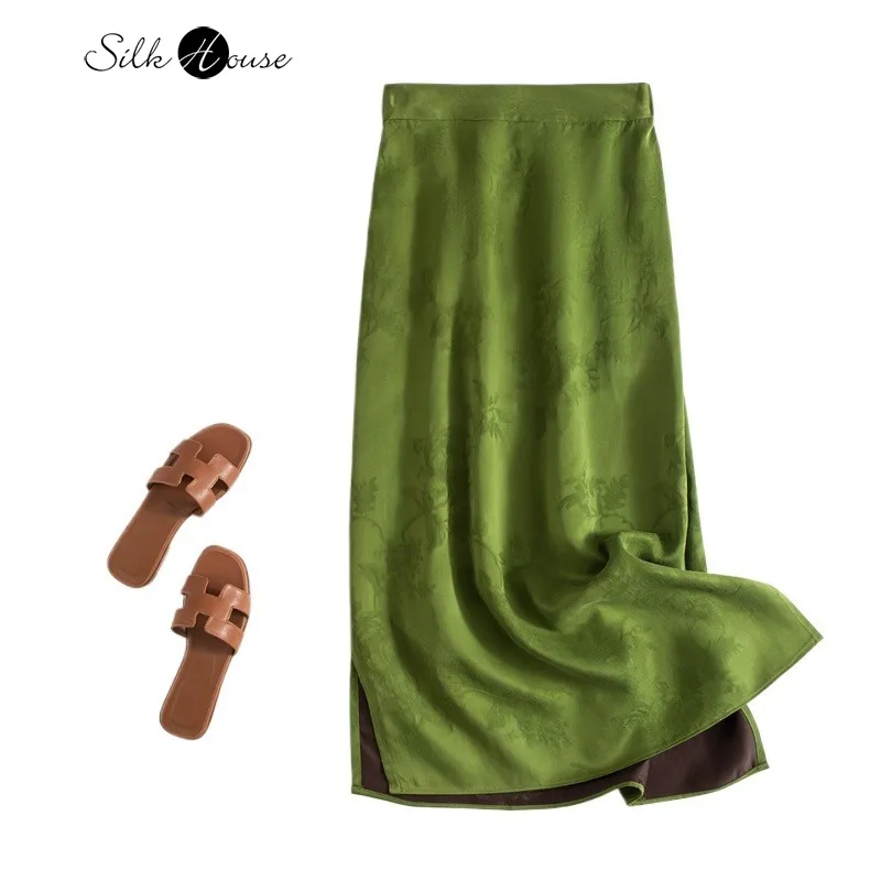 

2024 Women's Summer New 45MM Heavyweight Jacquard Fragrant Cloud Yarn Green Versatile Mid Length Wrapped Hip Skirt