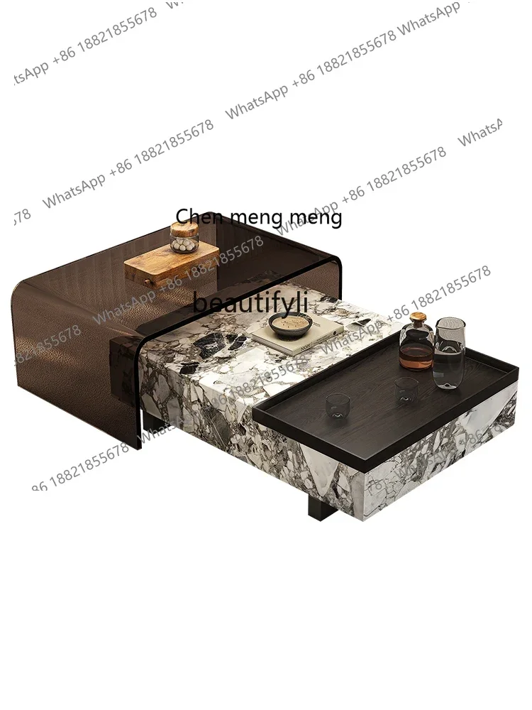 

182Q Living Room Light Luxury Modern High-Grade Designer Minimalist Italian Pure Natural Marble Tea Table