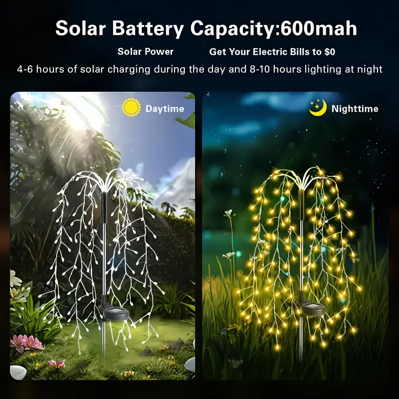 Outdoor LED Solar Willow Lights Waterproof Stake Fairy Lights for Garden Pathway Lawn