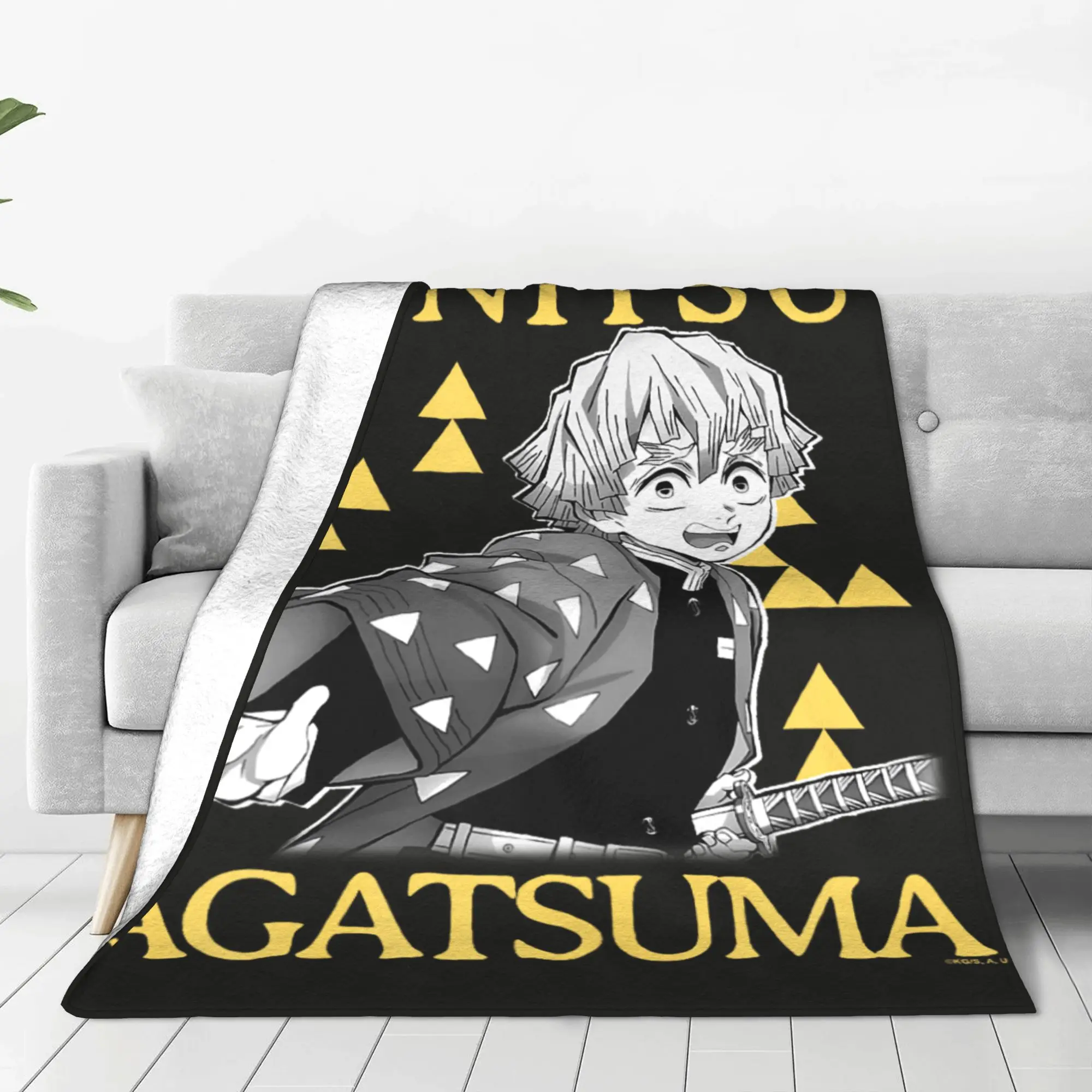 1PC Home Demon Slayers Kimetsu no Yaiba Zenitsu Yellow Checkered  Blanket Throw Super Cosy Plush Living Room Sofa