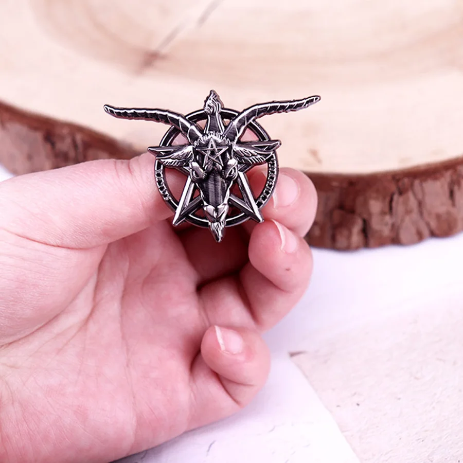 شيطان Baphomet-المينا دبوس الماعز الشيطاني التلبيب دبوس خمر الخماسي شارة هالوين المجوهرات هدية #3