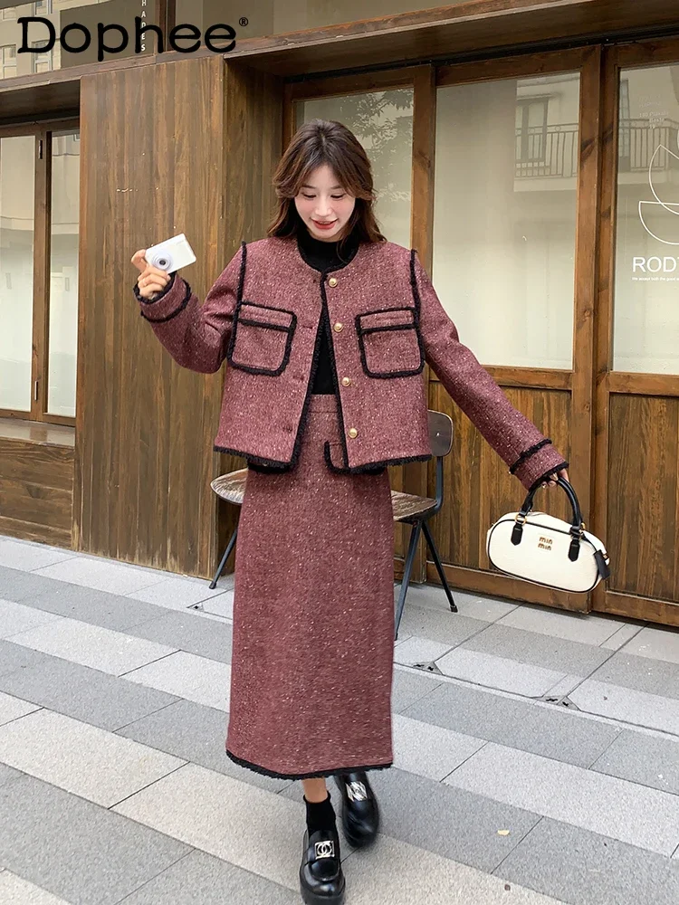 

Korean Version Commuter Style Skirt Sets Autumn and Winter 2024 New Padded Short Jacket and Skirt Two-piece Sets Women Outfits