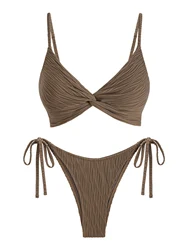 Damskie stroje kąpielowe Seamolly Wave Textured Tie Side Twisted Tanga Bikini Set