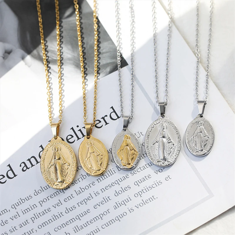 1 Stück Edelstahl Unsere Liebe Frau Jungfrau Maria Anhänger Medaillon Milagrosa Charms Silber Farbe Religiöse Schmuck Zubehör – Detail 6