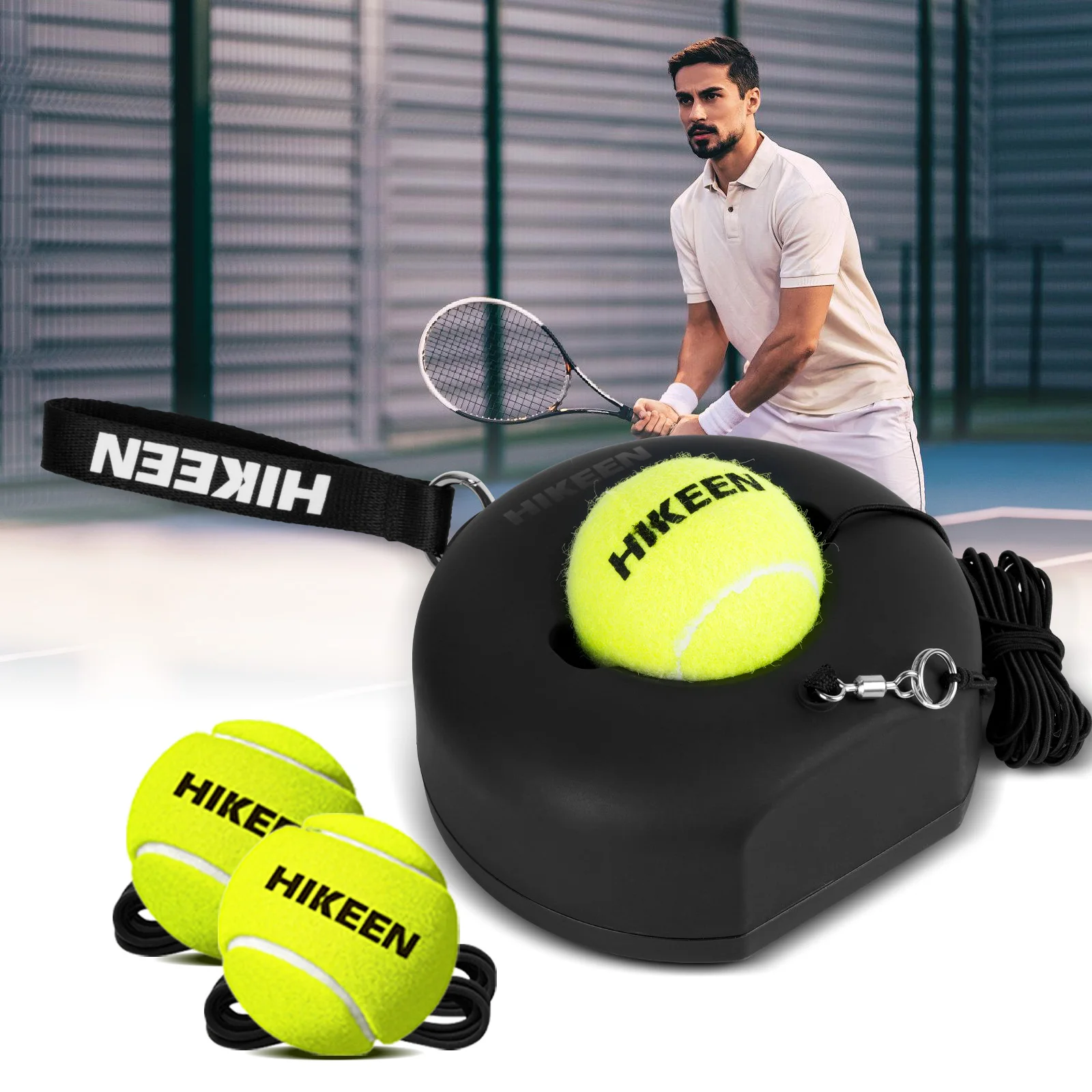 

Hikeen Premium Tennis Trainer Rebound with Metal Base,Portable Solo Tennis Trainer Set with 3 Highly Elastic String Balls