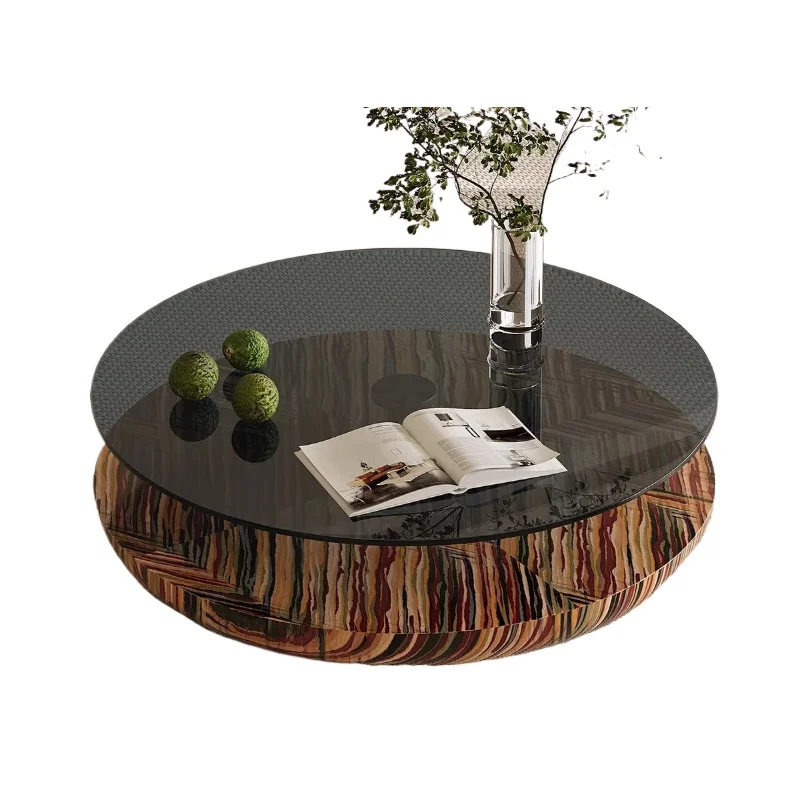 

Italian light luxury art round coffee table household living room sofa personalized creative glass coffee table