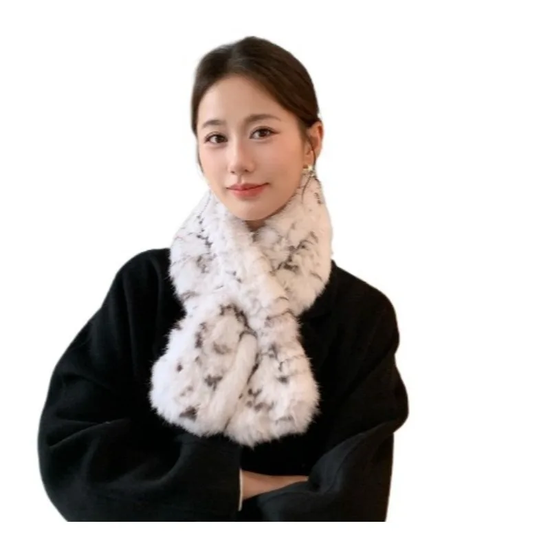 Rex rabbit fur, real rabbit fur woven autumn and winter temperament simple double-sided thickened warm fluff premium scarf