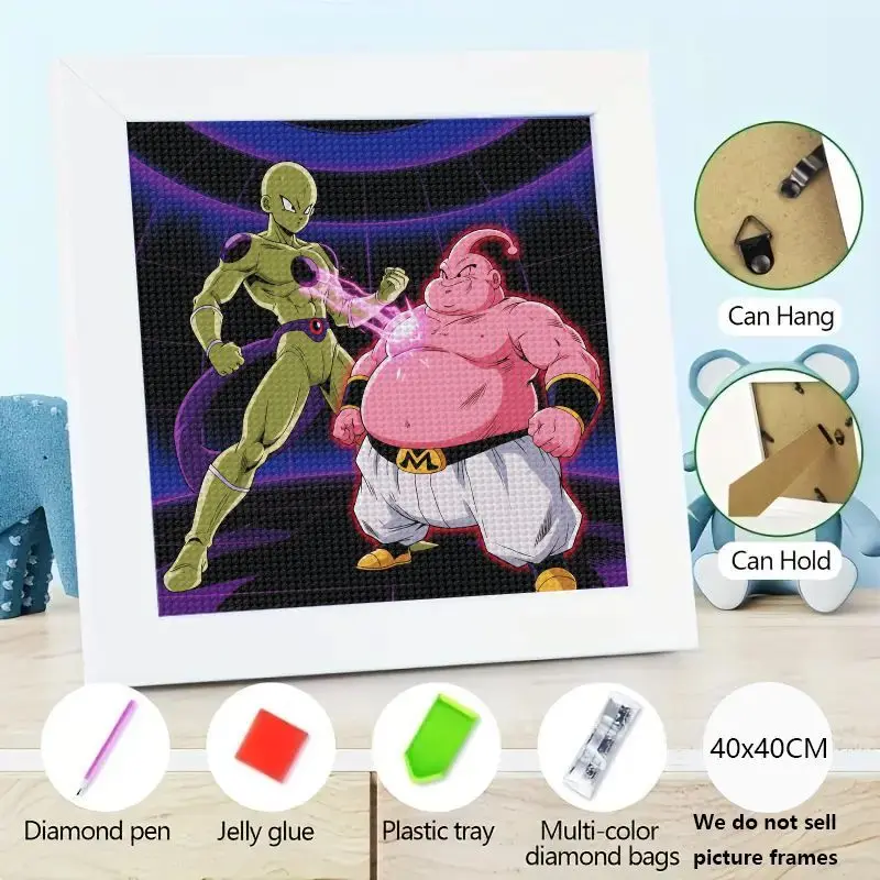 

5D Full Drill DIY Diamond Painting Kit, Dragon Ball Z Anime Frieza vs Majin Buu Cartoon Character Art, Sparkling Rhinestone Mosa