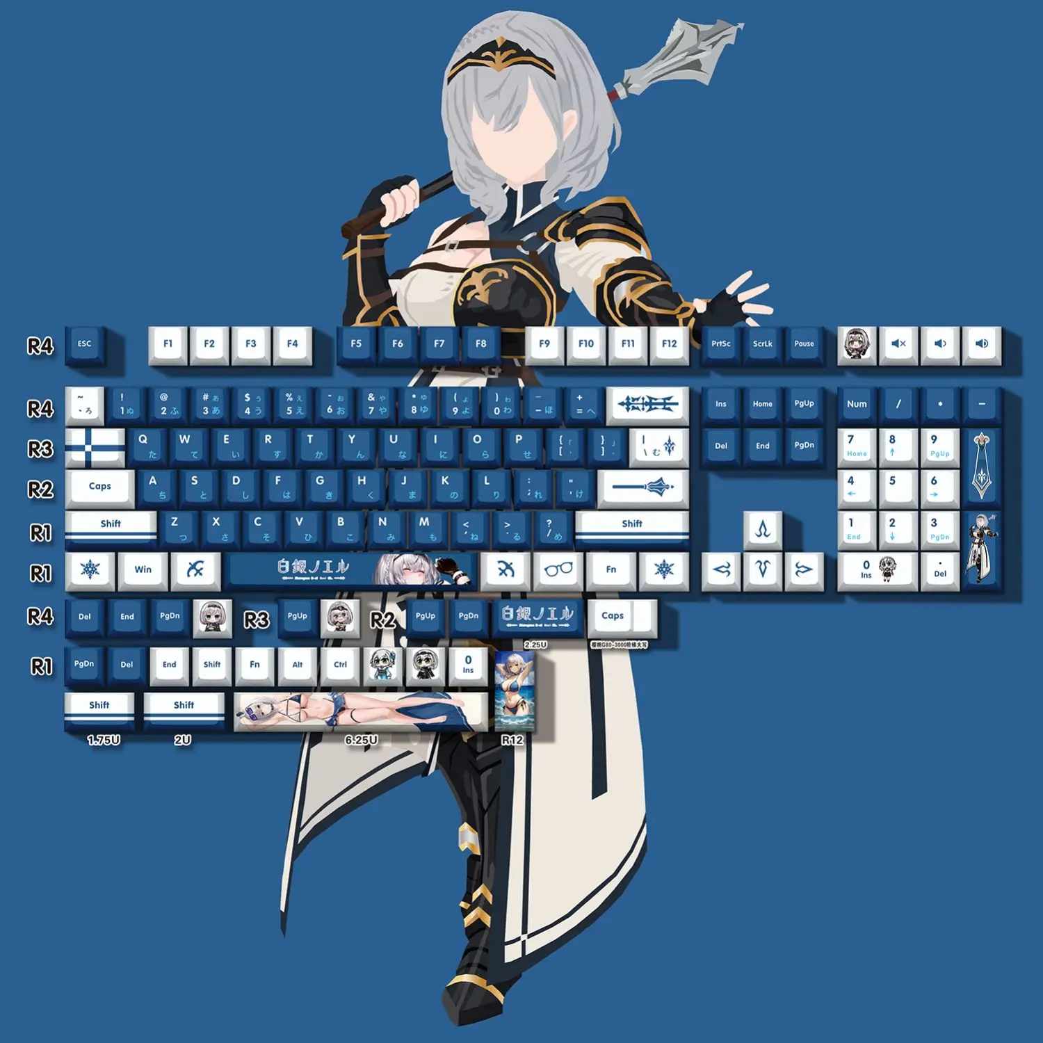 

Shirogane Noel 132 Key Cap Vtuber Hololive Key Cover PBT DYE Sublimation Cherry MX Cross Axis Switch Keycap Mechanical Keyboard