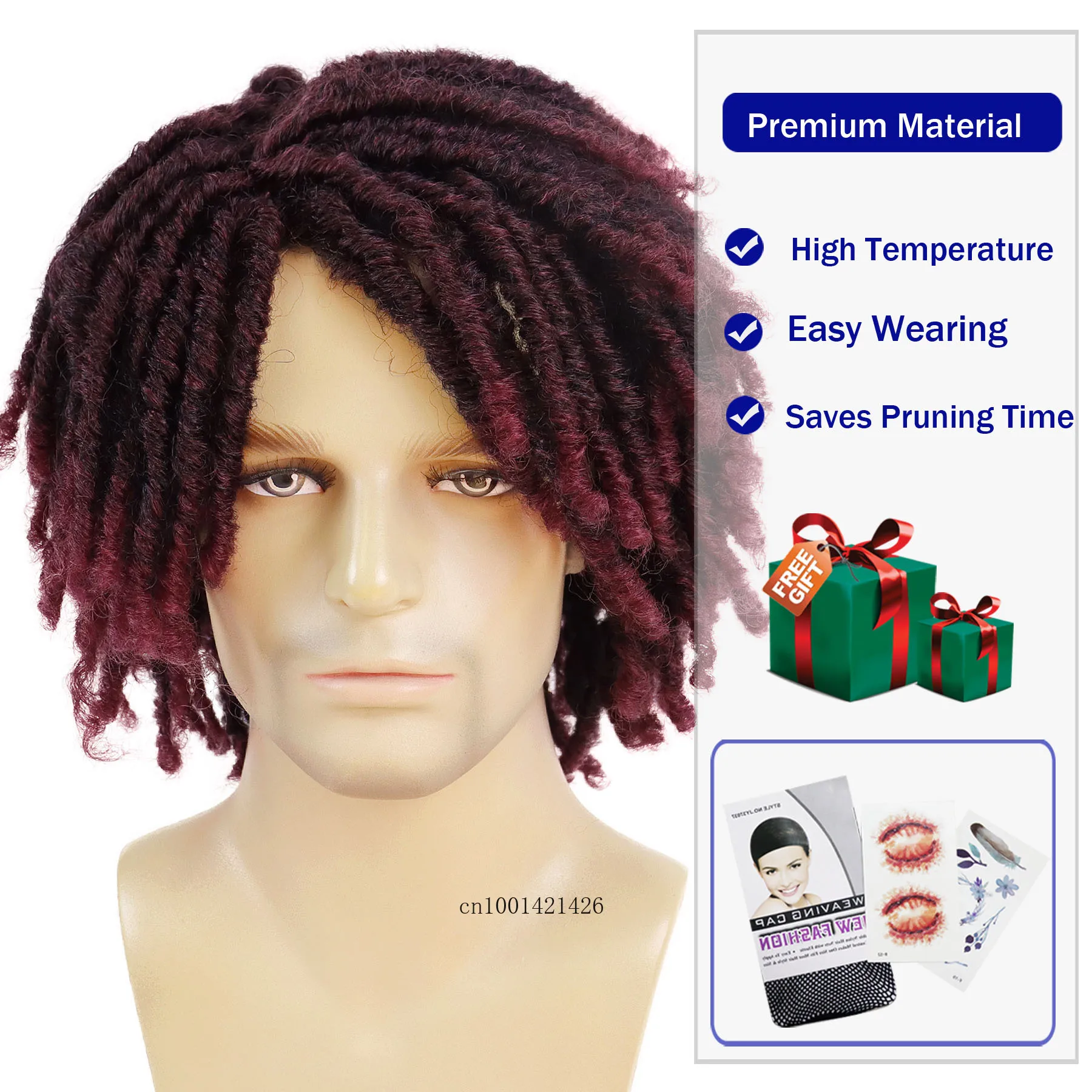 Synthetic Ombre Red Wig Rasta Hair Mens Dreadlock Wigs Medium Length Colly Braided Wigs for Man Guys Fake Dreads Faux Loc Wig