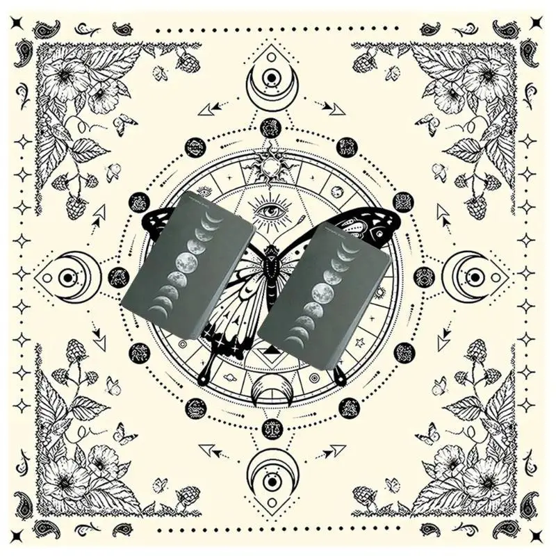 652F القمر فراشة نمط التارو بطاقة مفرش المائدة مذابح القماش مذابح القماش العرافات بطاقات مفرش طاولة نسيج