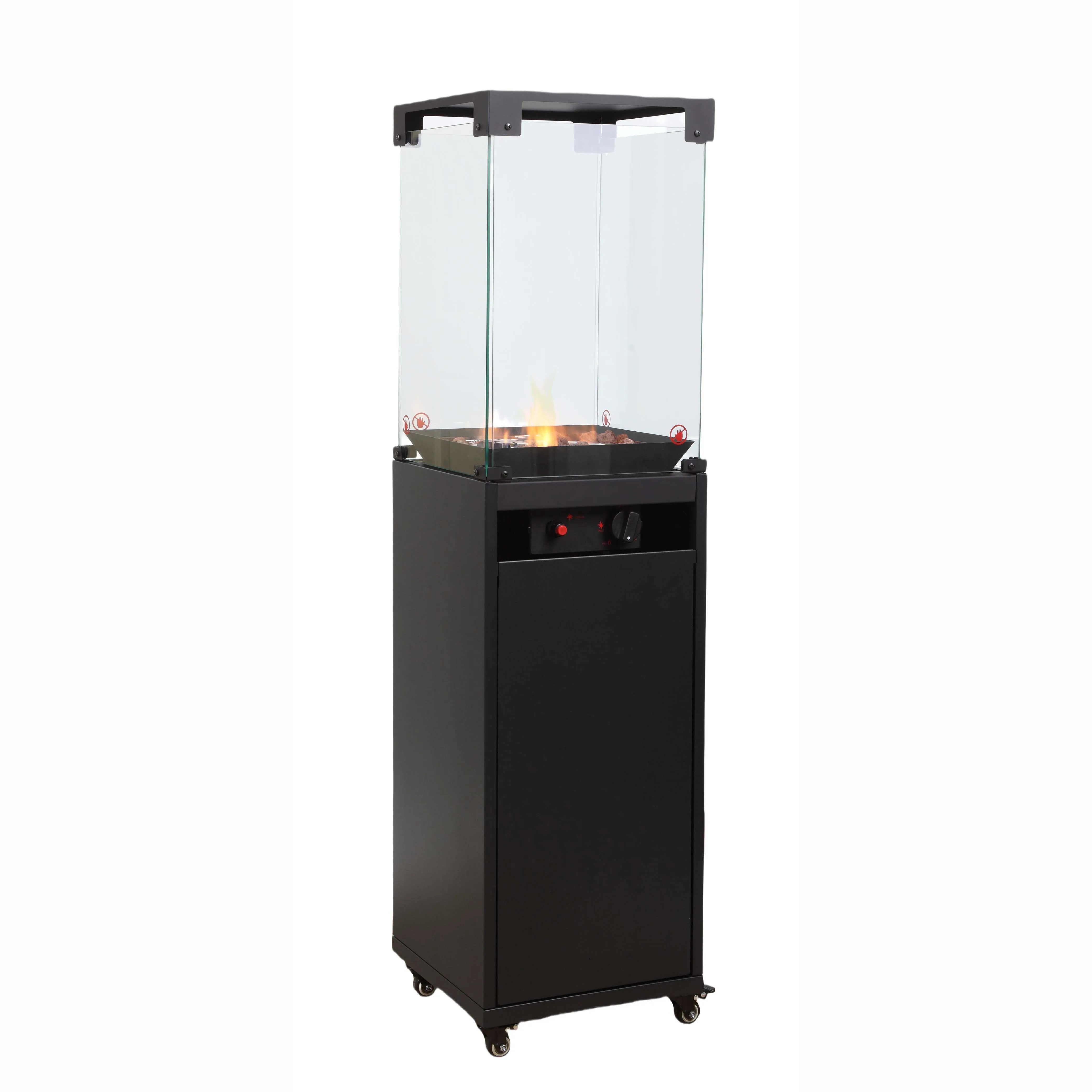Modern Style Gas Patio Heater with Wind Guard Hidden Control Panel Steel Construction for Outdoor Living Spaces