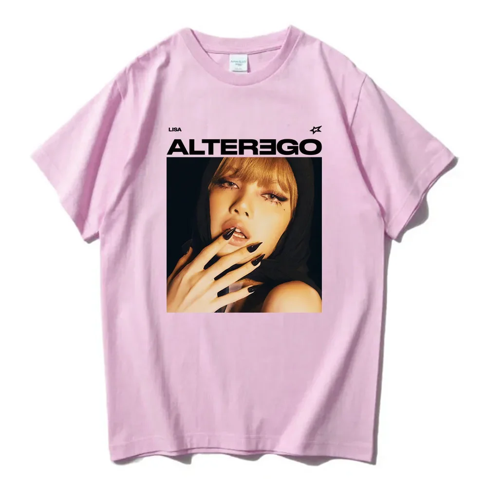 LISA Alter Ego 2025 ألبوم جديد الطباعة بلايز الكورية المغني الجرافيك تي شيرت الهيب هوب للجنسين الشارع الشهير الرجال ملابس حريمي