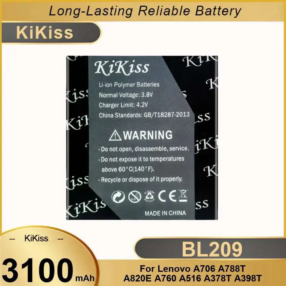 

High Compatibility BL209 For Lenovo A706 A788T A820E A760 A516 A378T A398T Mobile Phone Battery 3100Mah