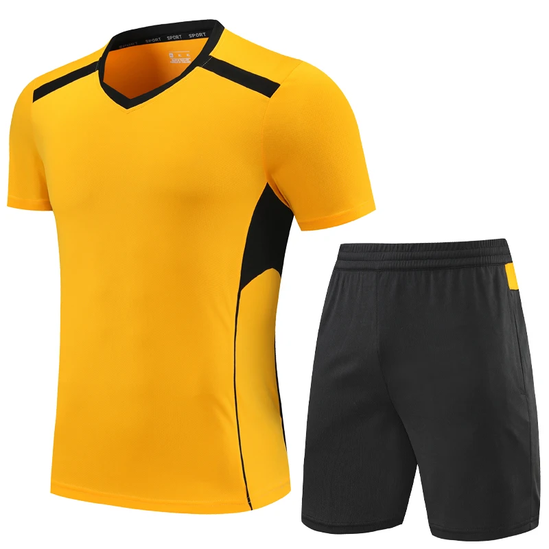 

Summer Men Sports Suits High Quality Tennis Jerseys Badminton V Neck Shirt Shorts Patchwork Set Running Football Tracksuit