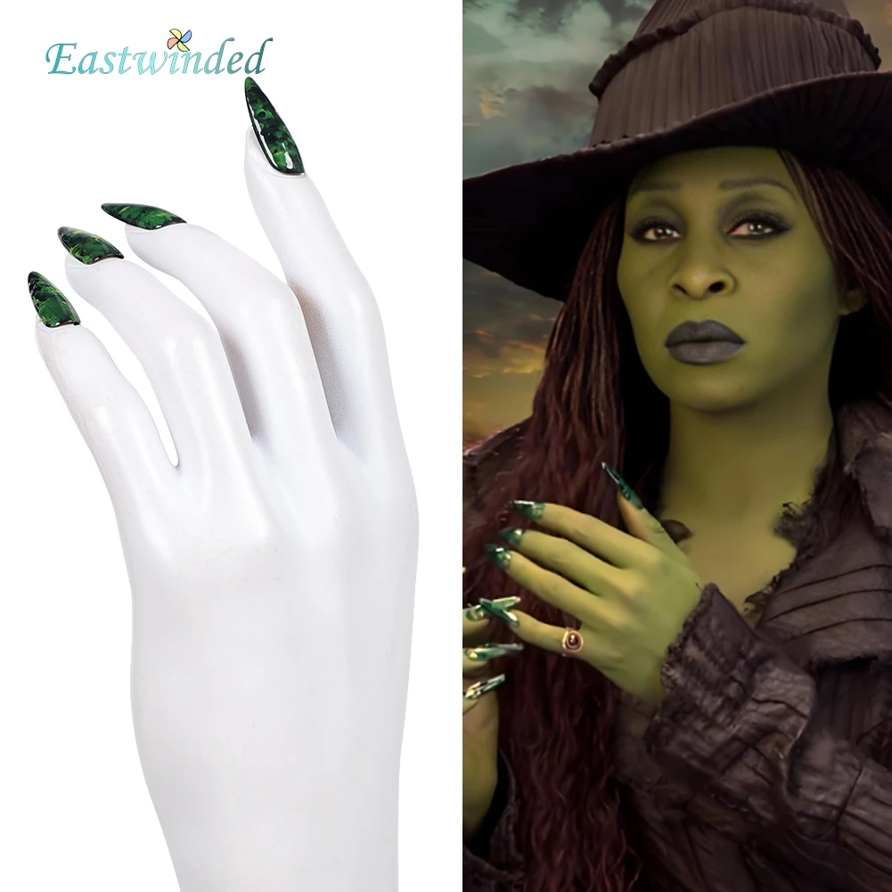 

Movie Wicked 2 Elphaba Cosplay Fake Nails Green Nails Set Props Costume Accessories Women Gifts Hallowma Carnival Party Outfits