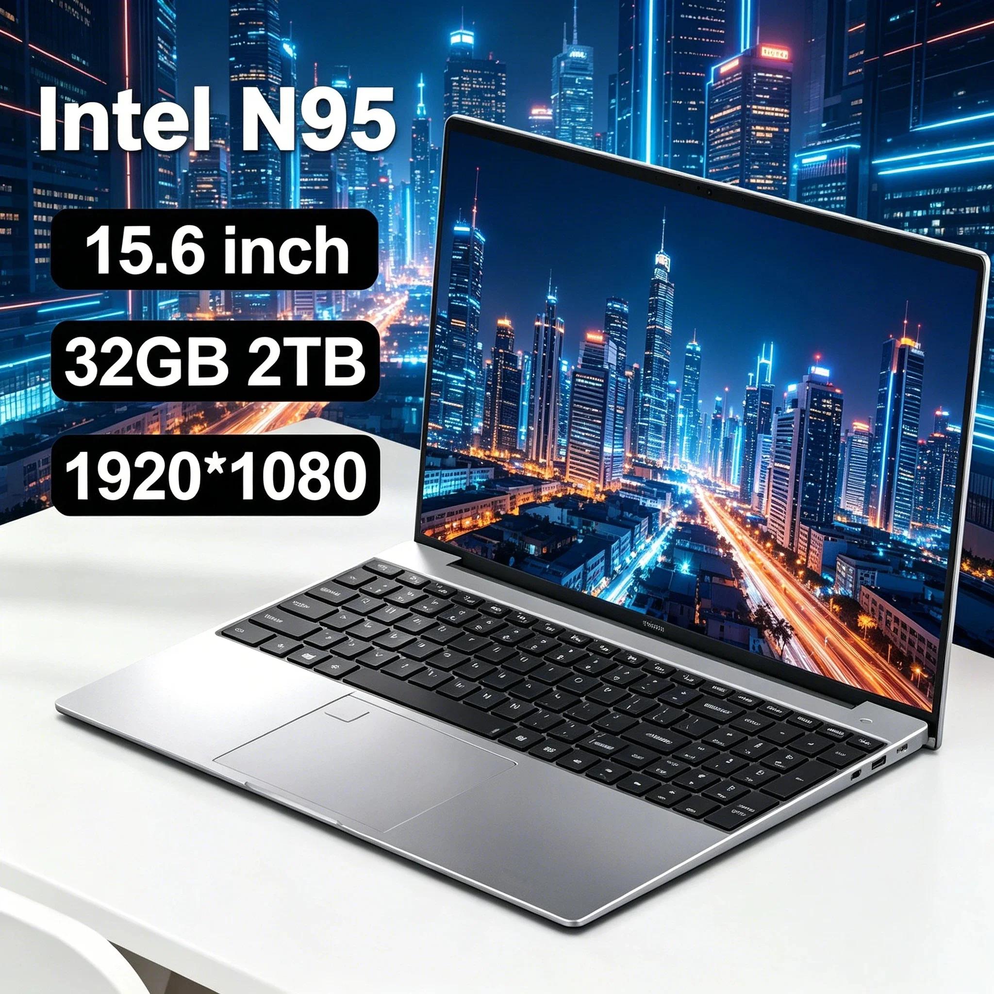 

2026 15.6 Inch Portable Laptop Intel N95 32GB DDR4 2TB SSD 7500mAh Office Windows 11 Notebook PC Gamer Backlit Fingerprint Fast