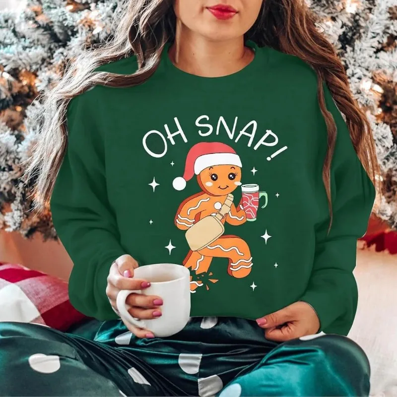 プリント入りプルオーバー長袖ラウンドネックテリーレディースクリスマススウェットシャツ