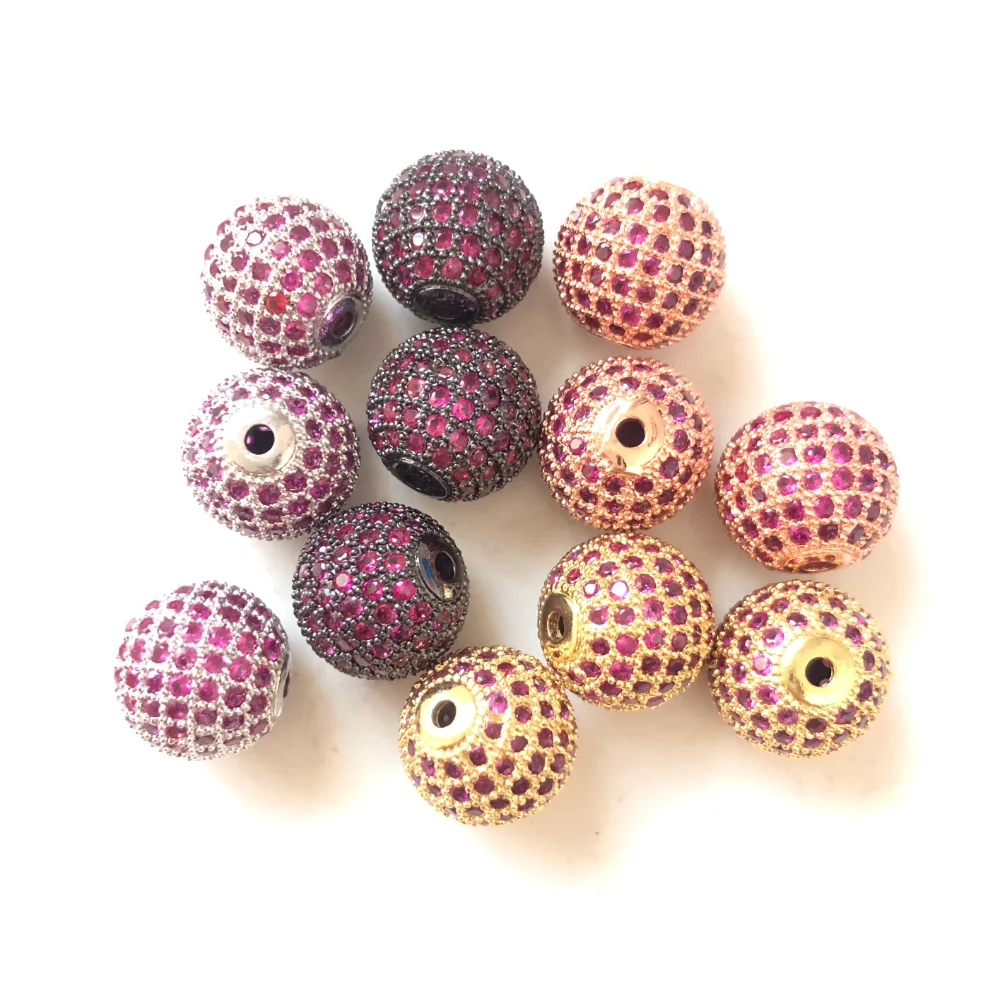 10pcs 10mm 12mm Fuchsia Zirconia Micro Paved Disco Ball Spacers Beads for Bracelet Making Waist Accessories Jewelry DIY Supply
