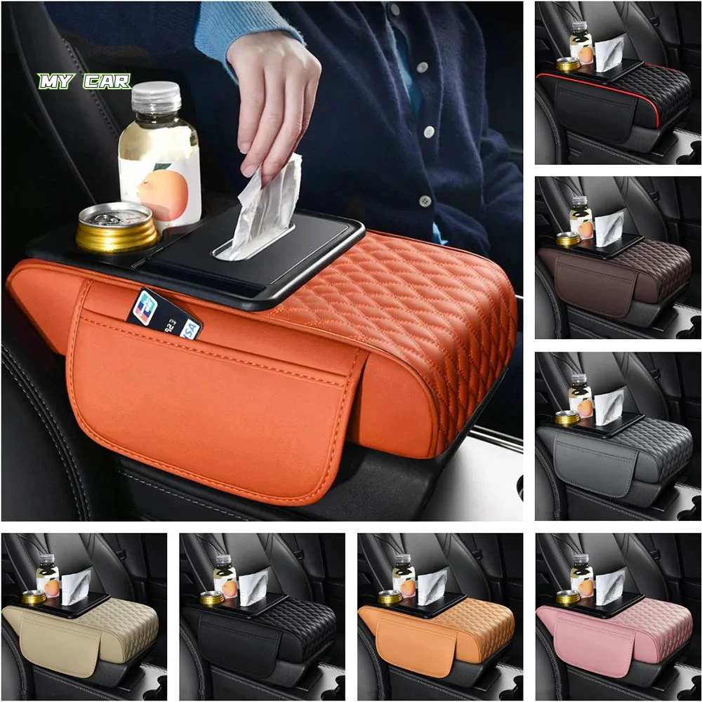 

5 in 1 Car Armrest Cushion Elbow Support 2 Cup Holder Car Armrest Storage Box with Tissue Box Non-slip Auto Armrest Cover Mat