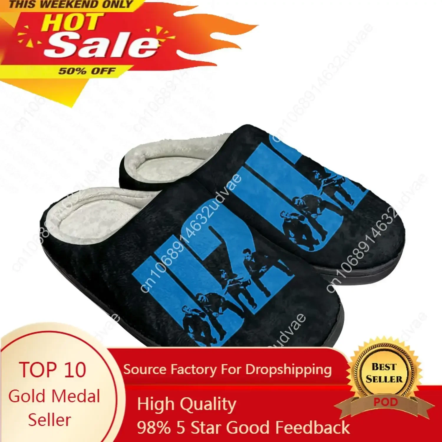 

U2 Rock Band Fashion punk Home Cotton Custom Slippers Sandals Plush Bedroom Casual Keep Warm Mens Womens Shoe Thermal Slipper