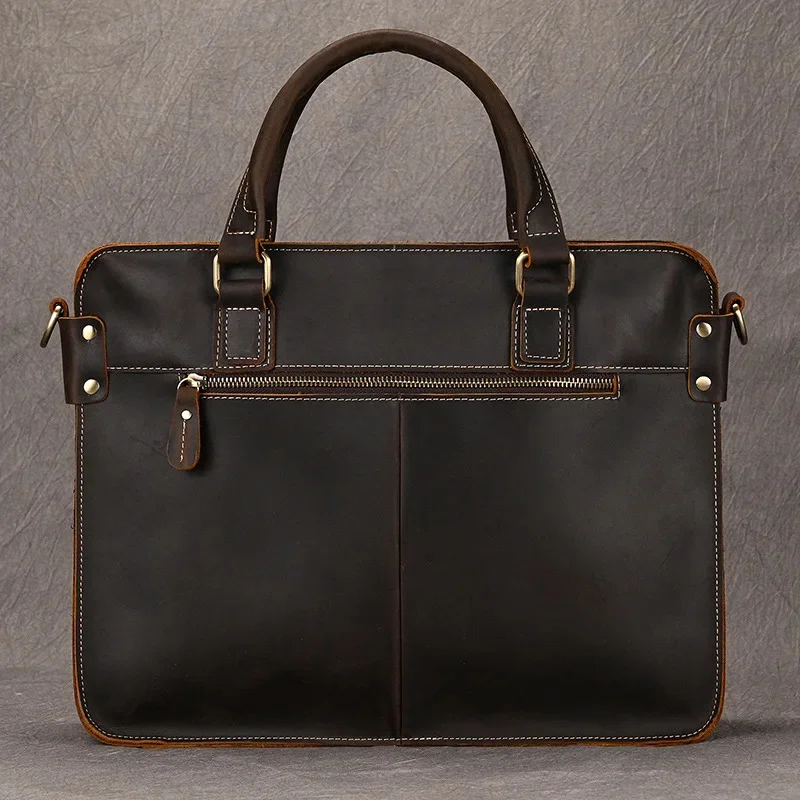 Maletín de cuero Crazy Horse Vintage para hombre, bolso de negocios de gran capacidad, bolso de mensajero de hombro para hombre, moda para portátil de 14 "B