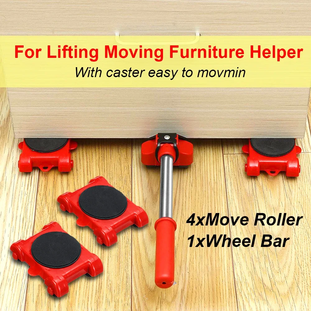 5pcs/set Heavy Duty Furniture Lifter Mover Roller with Wheel Bar Moving Device Lifting Helper Furniture Moving Transport Tool