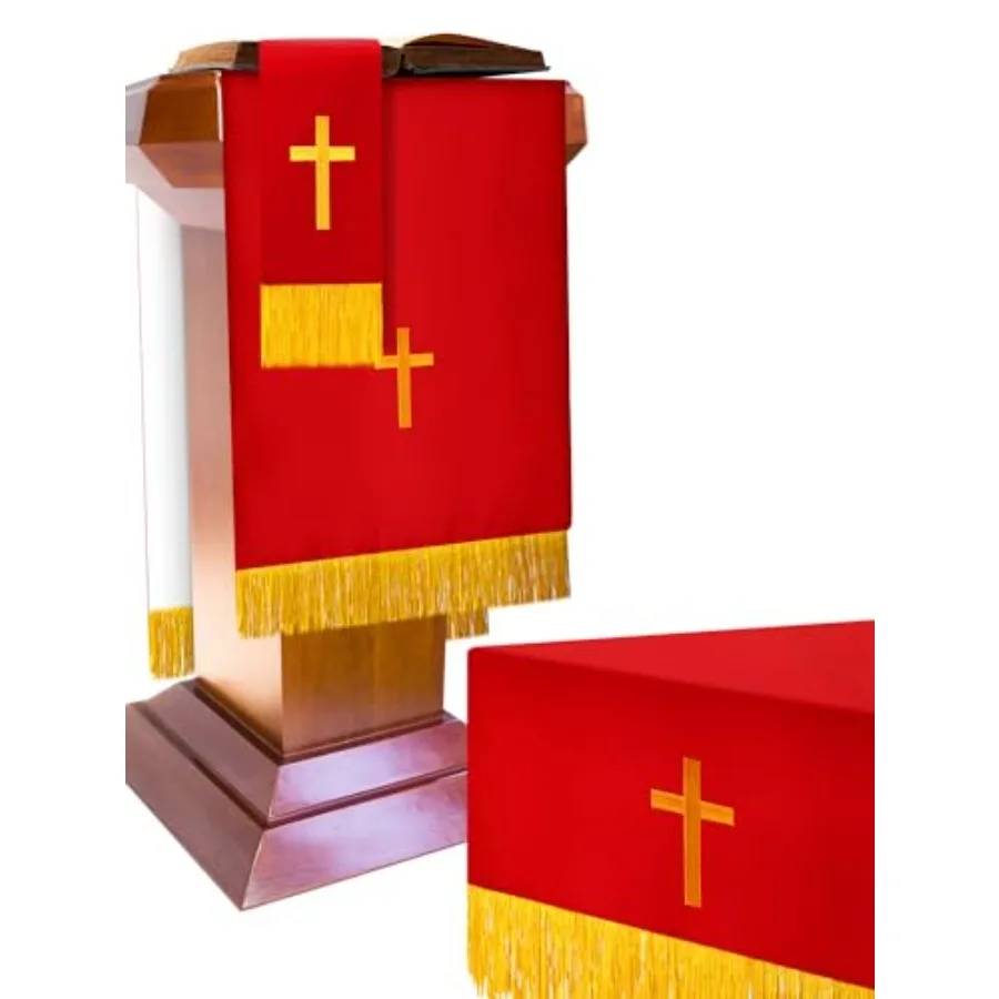 

Set of 3 Reversible Parament Set Clergy Table Runner Bookmark Pulpit Scarf with Gold Cross Church Pulpit Accessories for Christ