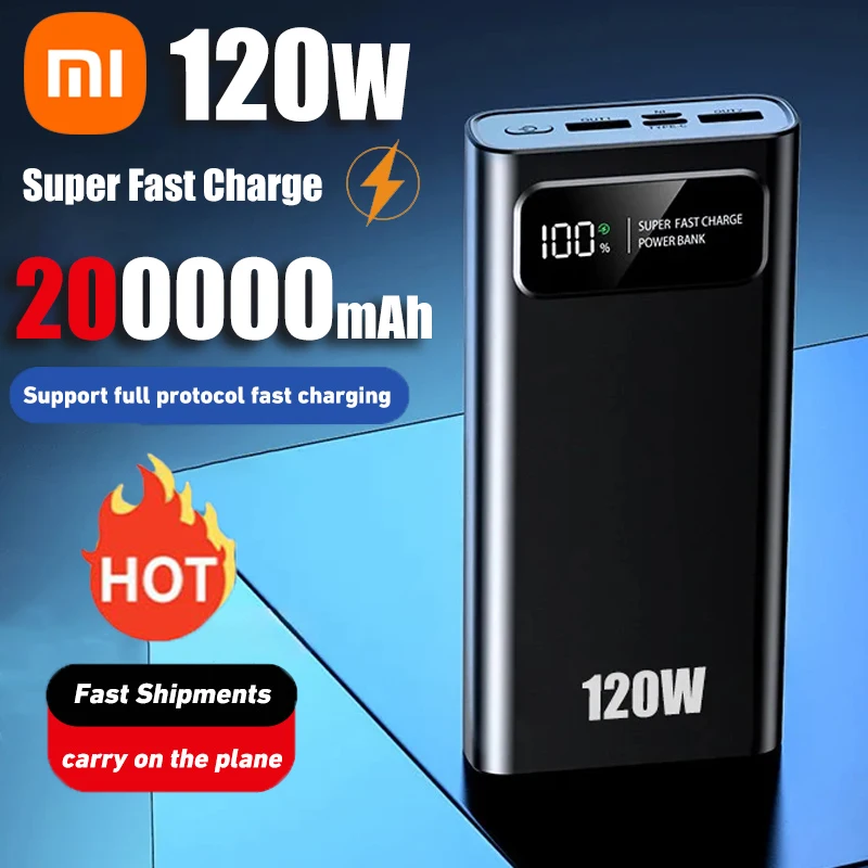 Xiaomi 120W Power Bank Super Fast Charging 200000mAh High Capacity Digital Display External Battery For iPhone Samsung Huawei