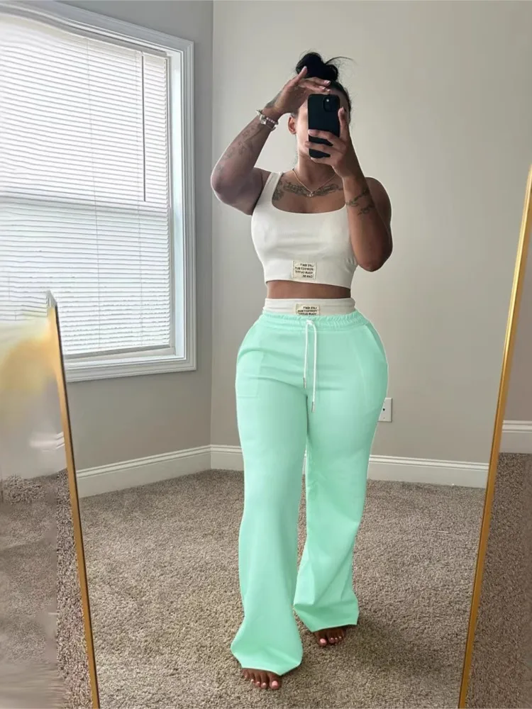 여성 여름 캐주얼 조끼 스포츠 바지 2피스 세트 패션 더블 웨이스트 엘라스틱 타이 슬림 핏 힙커버링 바지 여성 수트2026