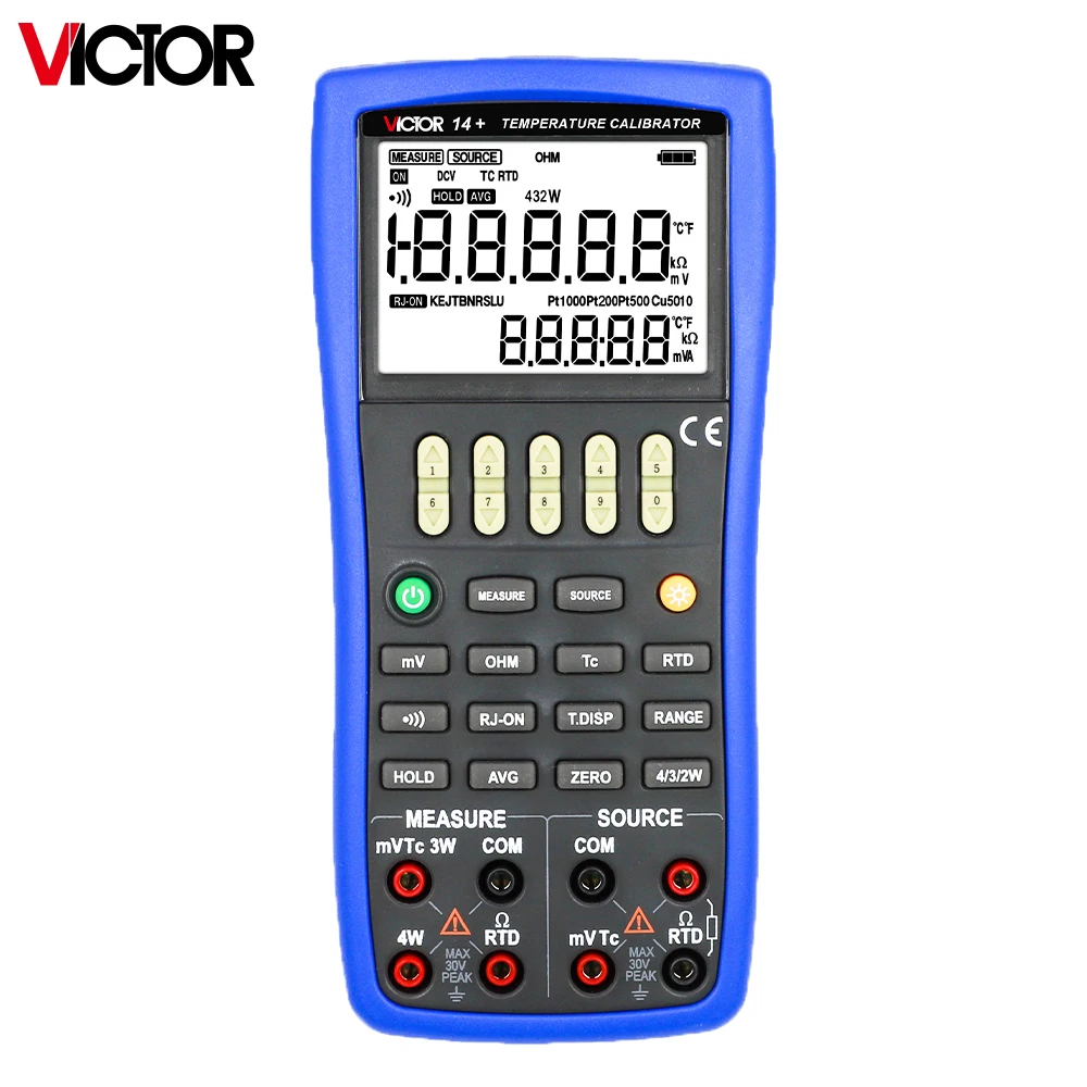 

Victor 14+ Temperature Calibrator Thermocouple High Accurcy Measure Source TC/RTD Ohm Backlight Contact PC Wave-filter Function