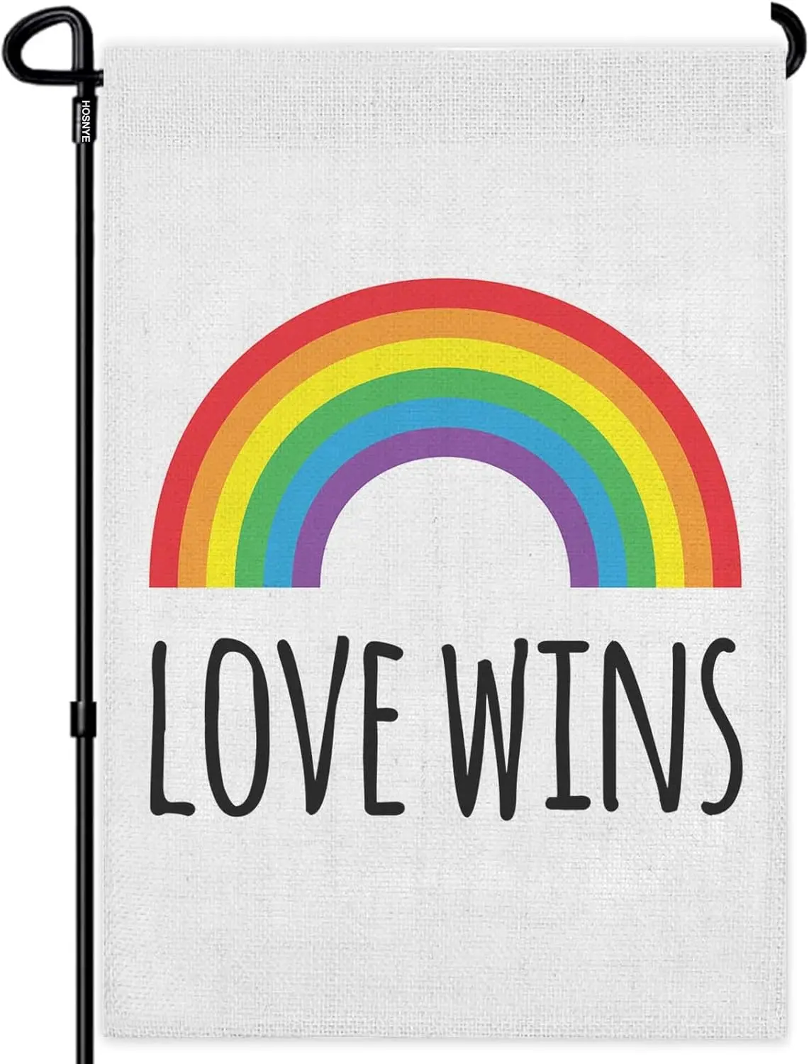 HOSNYE Love Wins Rainbow Pride Burlap Garden Flag Double Sided Gay Pride Lesbian LGBT, Pansexual Garden Flags 12x18 inch for hhz