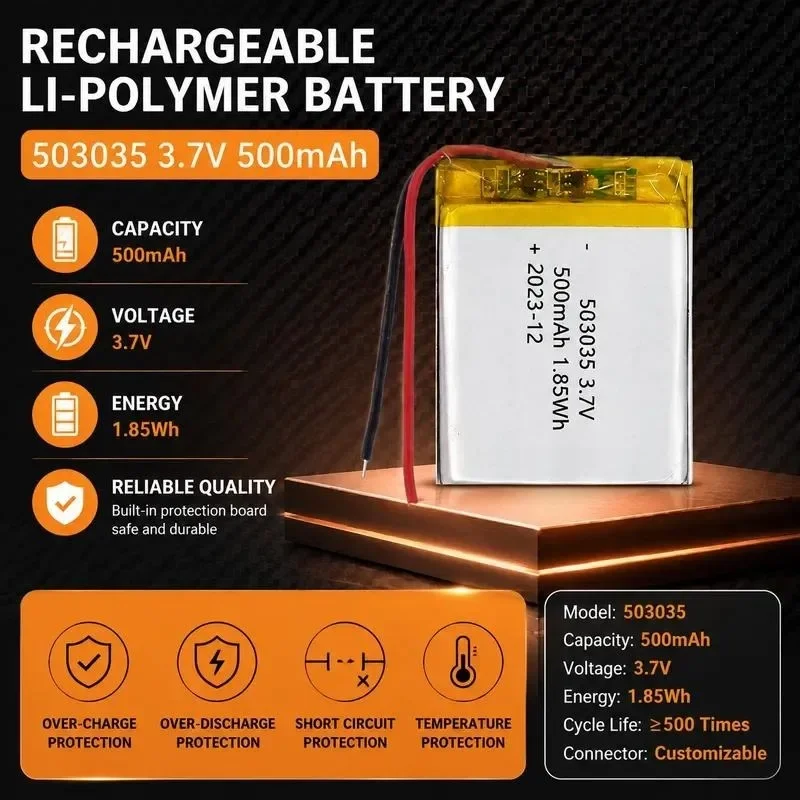 [New] 100pcs 503035 Polymer lithium battery 3.7V 500mAh Bluetooth audio keyboard Air purifier Built-in charging