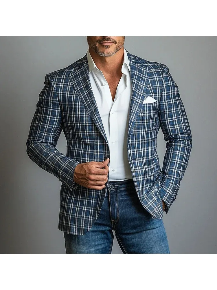 Men's Suit Jacket Casual Lapel Long Sleeve Blazer Trendy Formal Business Outwear Smart Wedding Party Office Fashion Blazer