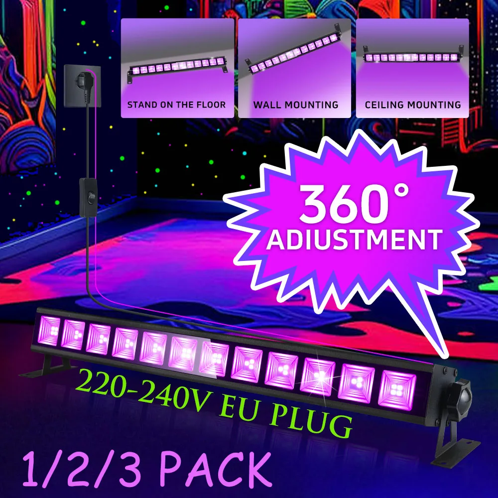 

1/2/3Pack Purple LED Wall Washer Light, EU Plug 220-240V, 360° Adjustable for Valentine's Day, Wedding, Ramadan Party Decor
