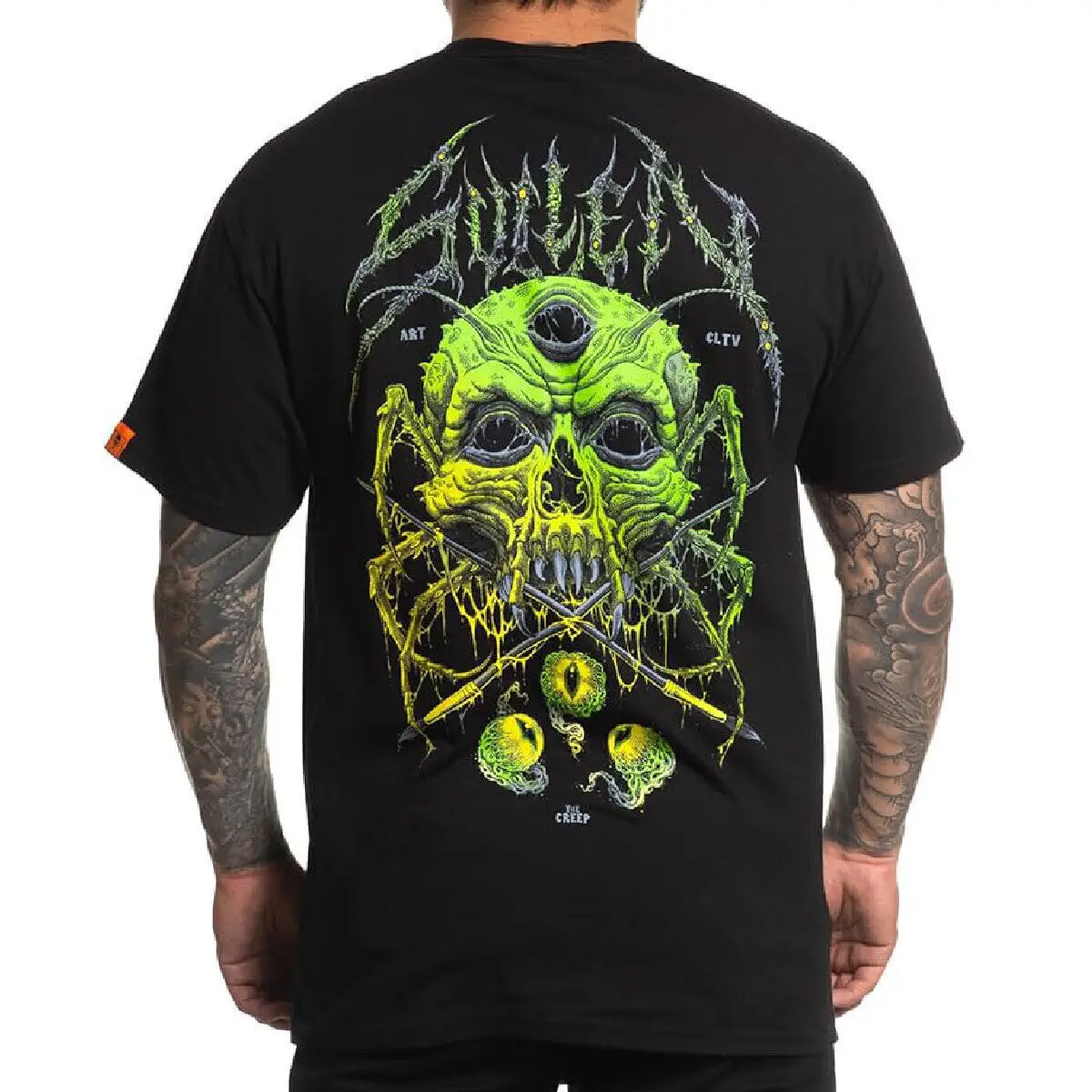 

Sullen Pin Up Punk Street Life Gothic Americana Tattoo Art Mens Tee CREEP BADGE