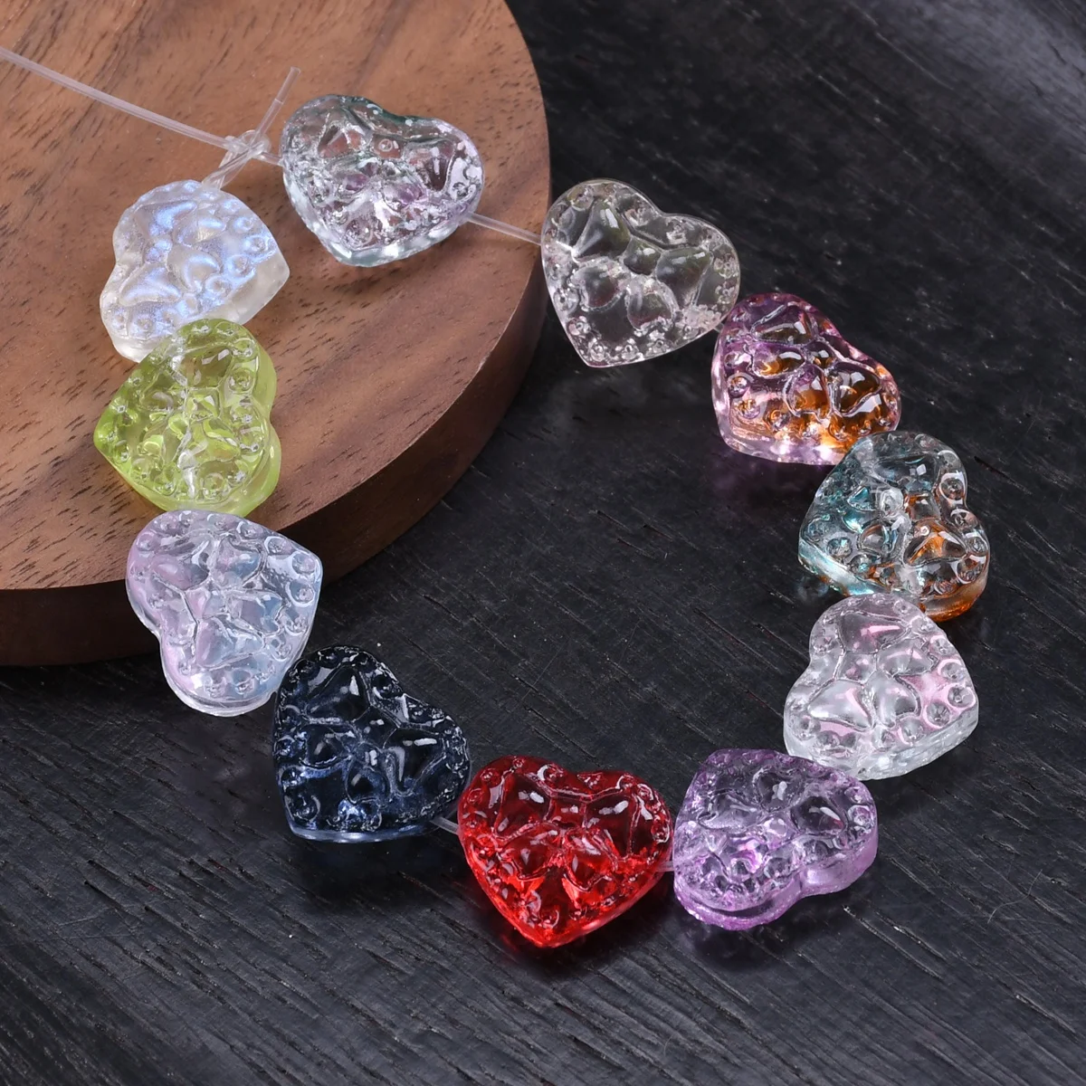 10 Stück Herzförmige 16x14mm Handgefertigte Schleifenperlen aus Lampwork-Glas für Schmuckherstellung, DIY-Armbänder und Bastelzubehör – Detail 3