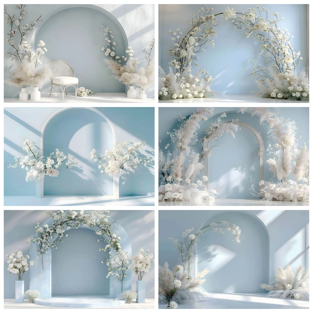 

Blue Floral White Photography Background Arch Wall Adult Birthday Pregnant Woman Wedding Portrait Decoration Photo Studio