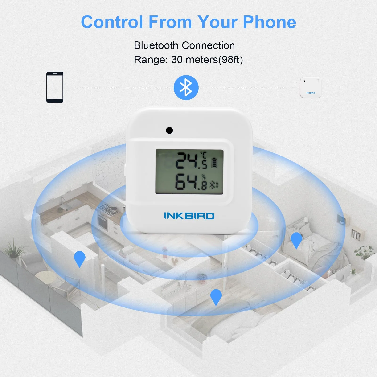 INKBIRD Bluetooth Thermometer Wireless Temperature Humidity Monitor Digital Hygrometer IBS-TH2 Plus Weather Station With Externa