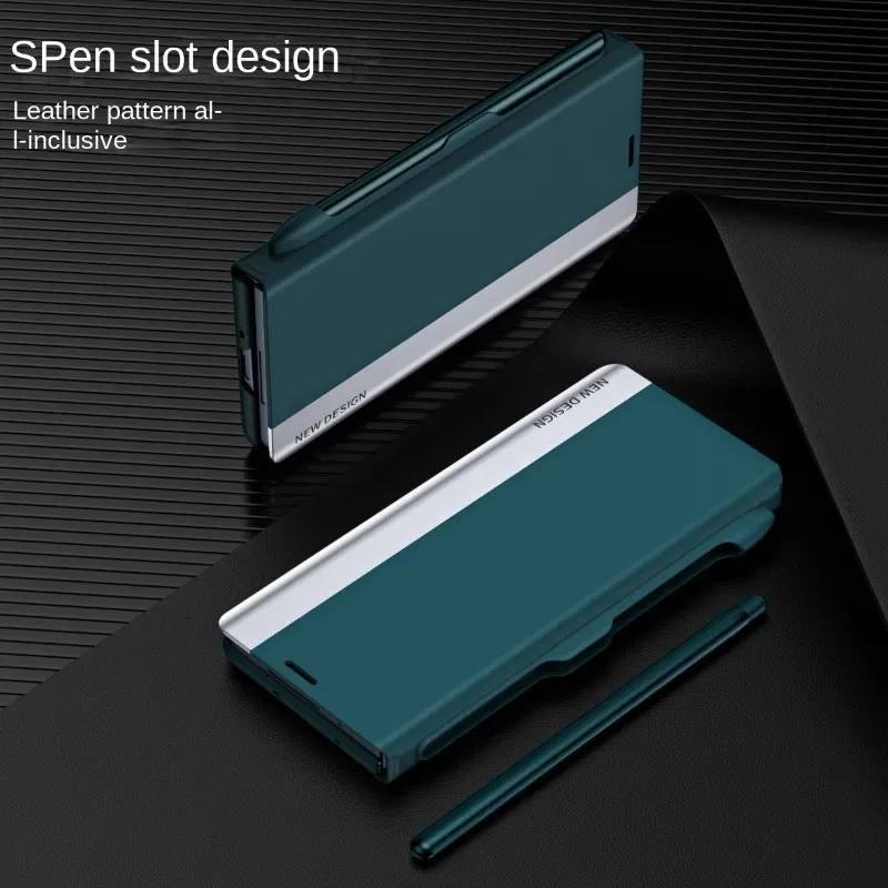 Electroplating Holder Pen Slot Tape Phone Case for Samsung Galaxy Z Fold 6 5 4 Fold5 Fold4 Fold6 5G Magnetic Flip Leather Cover