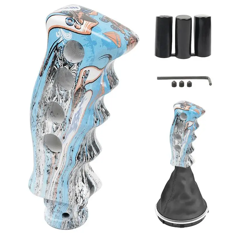 Shift Knob Knife Handle Grip With 4 Holes Resin Graffiti Screws Adapter Interior Accessories Ergonomics Trucks SUVs Cars