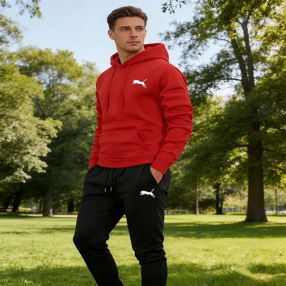 

Hot Selling Men's Fashionable Hooded Sweatshirt and Pants Set for Casual and Sports Style Clothing