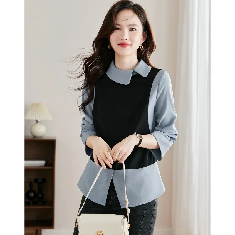 

Reduced Age Doll Neck Shirt 2024 Spring and Autumn Japanese and Korean Style Spliced Flare Sleeves Women's Shirt Pullover