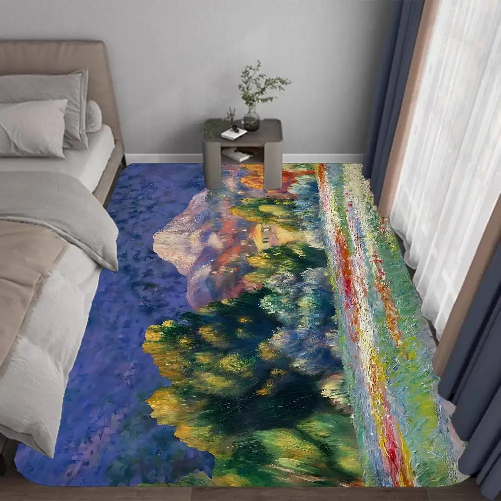 Retro Art C-Claude Monet Long Rugs Cheaper Anti-slip Modern Living Room Balcony Printed Bedside Area Rugs