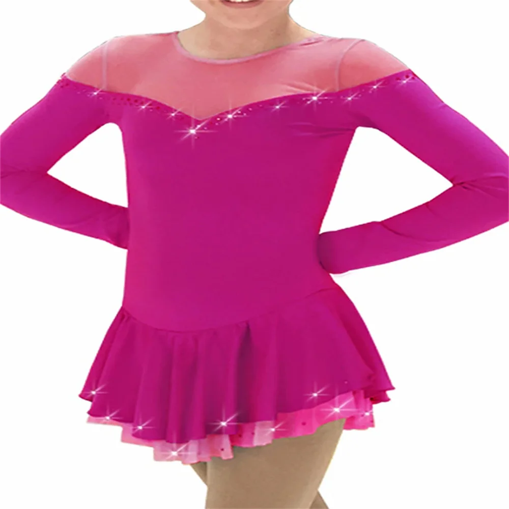 Kunstschaatsjurk Dames Hoge Elasticiteit Training Competitie Schaatskleding Handgemaakt Patchwork Lange mouw IJs